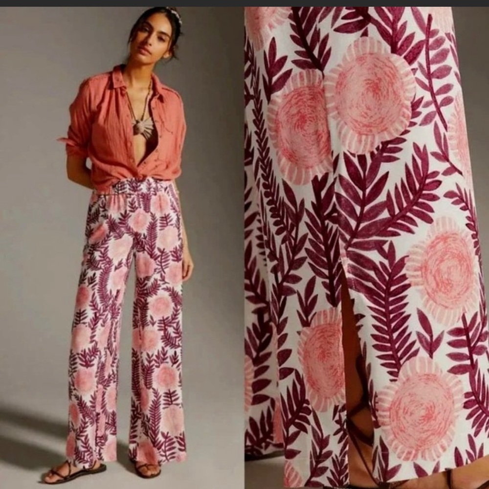 Anthropologie CECILIA PETTERSSON Pull-On Floral Leaf Print Pants size Small